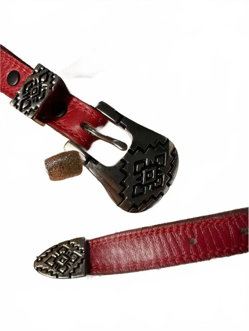 Vintage Nocona Western Belt Womens Size 28 Small Red Silver Genuine Leather USA